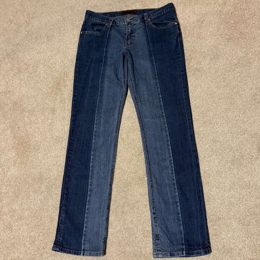 Moto Blues Womens Juniors Sz 11/12 Two-Tone Jeans Straight Leg Blue Boho 31x32